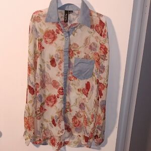 Fun & Flirt Floral Top with Denim Trim